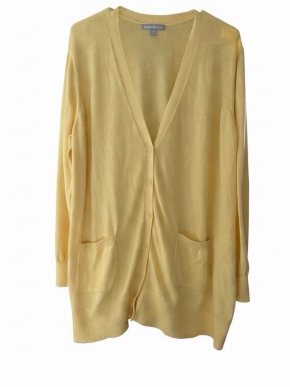 Woman Within Pale Yellow V-Neck Button Front Cardigan